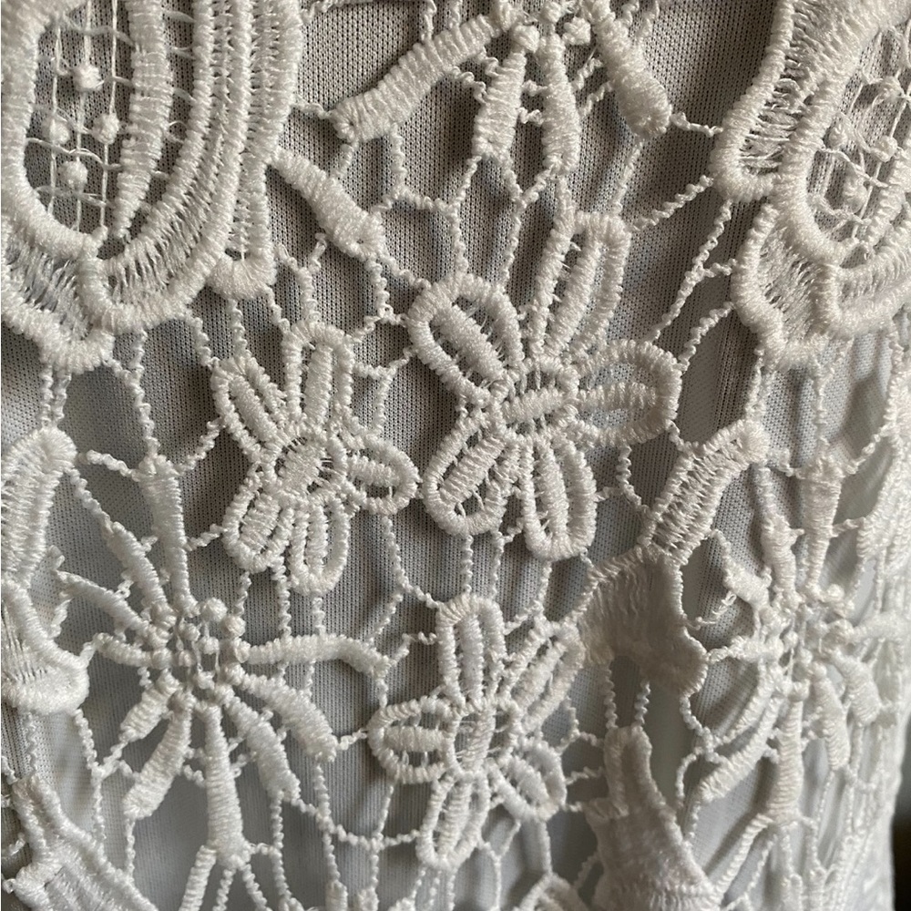 White Midi Dress White Slip with White Lace Overlay Bridal Overlay - Picture 2 of 4